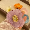 Elegant purple gauze flower hair clip held with white lace gloves for women - Purple Poppy