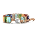 Bohemian multilayer wrap bracelet featuring natural imperial stones and tree of life button - Colorful Natural Stone/Tree of Life Button