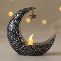 Star and moon LED lantern with matte texture for Middle Eastern festive home decoration - Style 1-Bronze Silver