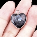 Silver-plated heart pendant with natural dark labradorite stone for DIY jewelry making - Larvikite Silver Edging