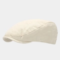 Primer plano de gorra plana de lona crema con bordado floral de textura sutil - Talla única / Beige