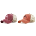 Matching American vintage MR and MRS embroidered washed cotton trucker mesh baseball caps - One Size / Wine Red + Orange