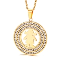 Collar de acero de titanio dorado con colgante de silueta de niña con cristales - Colgante de Silueta de Niña Hueca con Diamantes Oro (KP45151-K)