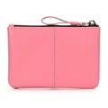 Pink vintage crazy horse leather coin purse with zipper closure and parallel stitching - Premium Oil Leather Pink