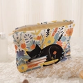 Borsa per cosmetici in velluto a coste con stampa di gatto, libri e fiori colorati - Stile Gatto Nero Libro e Fiori (C-XRH333363)