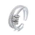 Moderner silberner dreilagiger offener verstellbarer Ring mit Kristallen und Metallzylindern - Einstellbar Offen / Doppelschicht Mode Stil (JZ-044) / Silber