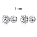Minimalist S925 sterling silver 3mm heart stud earrings with secure screw ball back design - 3mm / Silver / White Zirconia