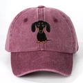 Vintage washed purple baseball cap with cartoon dachshund embroidery and curved brim - One Size / Washed Wine Red