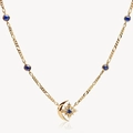 Vintage star and moon necklace with blue gemstone starburst in gold plating - Gold