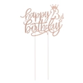 Detail von roségold glitzerndem Happy 23rd Birthday Tortenaufsatz mit Krone und Sternen - 23. Geburtstag (Stil 23) / Roségold