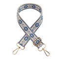 Close-up of jacquard woven strap with blue floral pattern and gold metal hardware - Silver Clasp / X16-Cream Blue