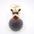 Dettaglio del portachiavi bulldog francese con pompon grigio e ciondolo a quadri - Grigio scuro
