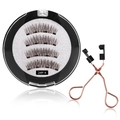 Reusable 4-magnet false eyelash kit with black storage case and rose gold applicator - 24P-4 Style With Black Applicator Set