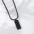Detail view of a black rectangular pendant necklace with a box chain on a geometric stand - Black (MP305) / 2.0mm*60cm