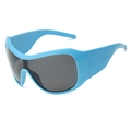 Oversized shield sunglasses with light blue frames and grey lenses for sports and fashion - Blue Frame Grey Lens