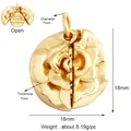Golden rose flower locket charm with inner engraved inspirational disk pendant - Openable Rose / Gold