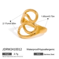 Goldener abstrakter offener Edelstahlring mit flüssigem Design und leichtem 2,7g Gewicht - Abstrakter Stromlinien-Hohl-Stil (JDRW2410012)