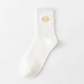 Weiße Socken mit gelber Planeten-Stickerei und klassischen Rippbündchen für jeden Tag - Einheitsgröße / Weiß