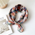 Vintage floral linen cotton neck scarf with purple and orange prints in a knotted style - 22 Cotton - Rose Border Orange