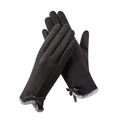 Gants tactiles thermiques noirs pour femmes avec bordure en fourrure grise et nœud - Nœud En PU Avec Bordure En Fourrure / Noir
