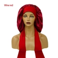Wine red satin sleep cap with wide elastic band and long ribbon straps for hair care - Extra Large / Burgundy