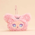 Portachiavi elfo in peluche rosa con occhi ricamati e catenella a sfere rosa - Maialino / Rosa