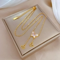 Detailed close-up of gold butterfly pendant with mother of pearl inlay on jewelry box - Titanium Steel / Gold