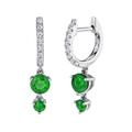 Detail view of 14K white gold hoop earrings with green emerald gemstones and pavé zircon - Green Silver