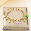 Golden bead bracelet with fruit charms and colorful zircon pendants on a golden jewelry box - Purple Pink Fruit Heart Style (KB203064-Z)