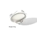 Vintage oversized oval silver ring featuring a pale grey cabochon stone and rhinestone halo - Silver Oval Rhinestone Ring (YYR023284-P)