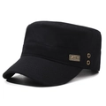 Classic black cotton flat top cadet cap for men, outdoor casual style adjustable hat - Adjustable / Black