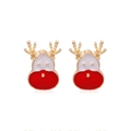 Exquisite Christmas reindeer stud earrings with red and white drip glaze and gold antlers - Reindeer Head 3