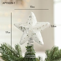 Puntale a stella per albero di Natale bianco glitterato con molla argento, 13x17cm - Bianco Piccolo