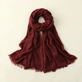Deep red cotton linen scarf for women with elegant tassel edges in a soft knotted style - 100*195CM / Wine Red