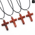 Red jasper stone cross pendant with black wax cord necklace for jewelry making - Red Jasper