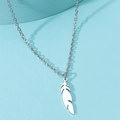Silver stainless steel necklace with a smooth feather pendant and delicate O-link chain - Feather / Steel