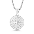Collana con ciondolo a bussola in acciaio inossidabile argento con catena a corda - Pendente Con Catena da 60cm / Color Acciaio