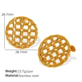 Orecchini a disco traforato stile francese in acciaio inossidabile dorato da 28,7 mm - Oro (Orecchini d'oro EH765)