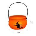 Orange translucent Halloween pumpkin candy bucket with witch silhouette and black handle - Witch Silhouette Pumpkin Bucket
