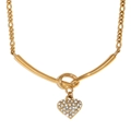 Collier noué en acier inoxydable plaqué or 18K avec un pendentif cœur en diamant - Collier Pendentif Coeur Chaîne Figaro Nouée en V (N3418) / Or