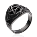 Vintage punk black titanium steel ring featuring star symbol and dotted texture - US 7 / Black