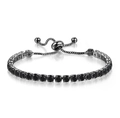 Detail of adjustable black zircon tennis bracelet with slider clasp and box chain links - Black Gold + 4mm Round Black Stone