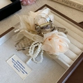 Beige floral hair claw clip with delicate mesh petals and pearl tassels accessory - Champagne Flower Pearl Claw Clip (126#)
