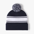 Berretto invernale in maglia blu scuro e bianco con morbido pompon decorativo - Regolabile / Blu Marino Bianco(23B401)