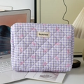 Quilted purple checkered makeup bag with pink bow pattern for travel storage - Medium / Purple Grid with Bow