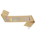 Golden glitter birthday girl sash with holographic text for party decorations - One Size / Holographic Pale Gold