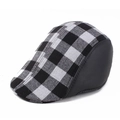 Klassieke platte pet met zwart-grijs ruitpatroon en leren rand voor heren winter - donkergrijs