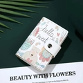 Cute white leather card holder with cartoon bear and flower illustrations and snap button - Wish - 20 Slots