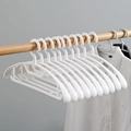 White retractable plastic children hangers set on wooden rod with anti-slip design - Adult Wide Shoulder-White