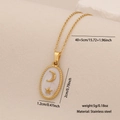 Gold stainless steel oval pendant necklace with white enamel moon and star patterns - Oval White Enamel Star & Moon (2# Star Moon)